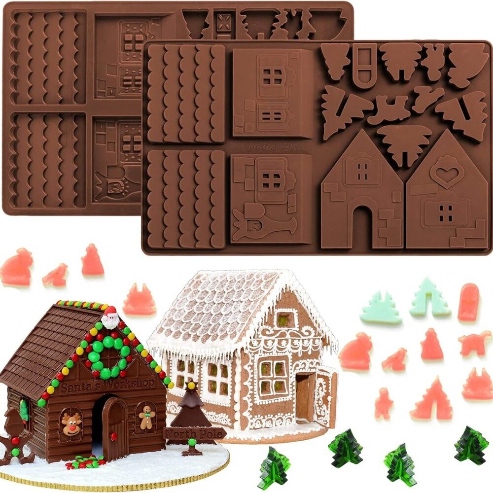 Christams Gingerbread House Baking Tray, Silicone Molds for Desserts, Chocolate,